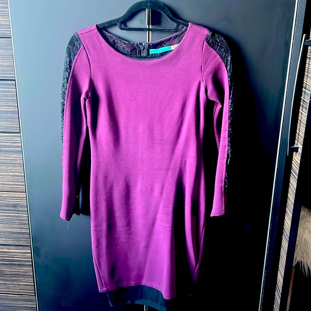 Alice + Olivia plum-long sleeve with lace accent and small zipper- lace back
